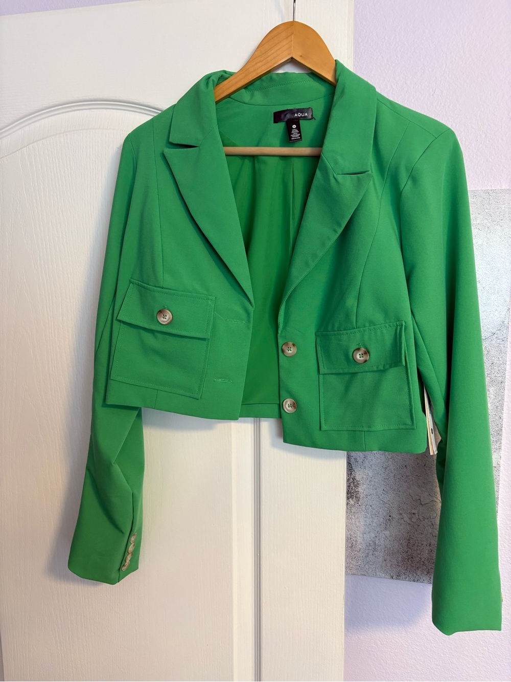 Aqua Vibrant Green Cropped Blazer Jacket